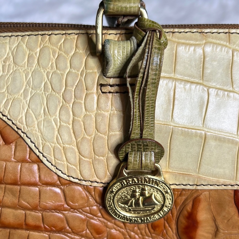 Brahmin small satchel in tan/cream handbag pure - Picture 3 of 14